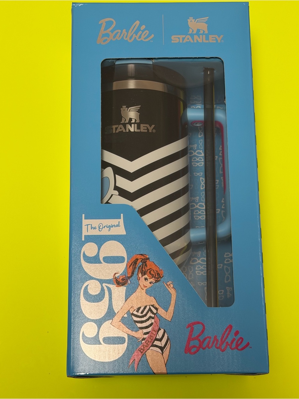 Stanley Black & White Striped Barbie Travel Tumbler